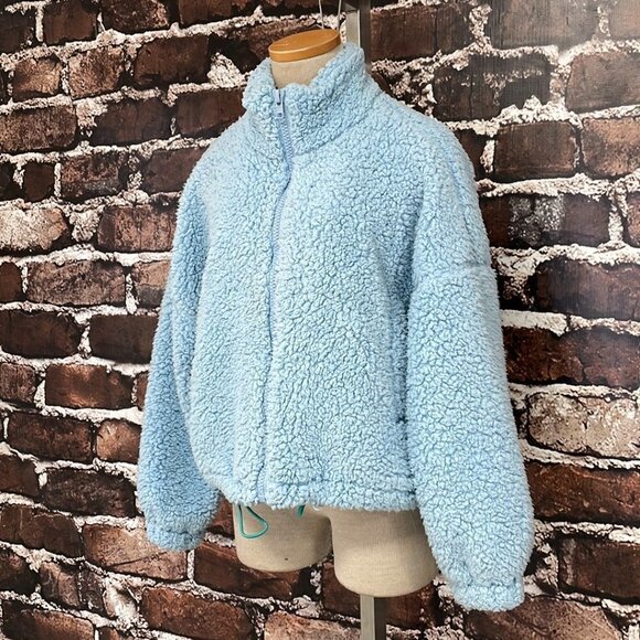 Urban Outfitters Shearling Fleece Full Zip Pockets Blue Size Small S - Picture 8 of 15